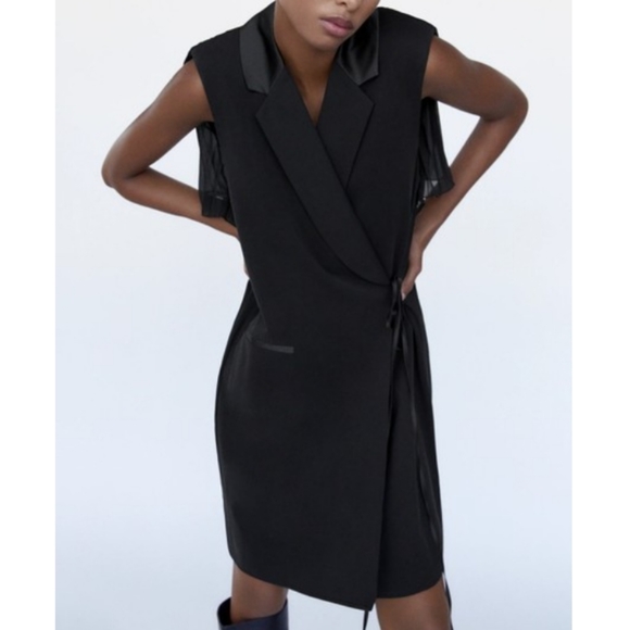 NWT ZARA Black Pleated Wrap Dress - Picture 3 of 5